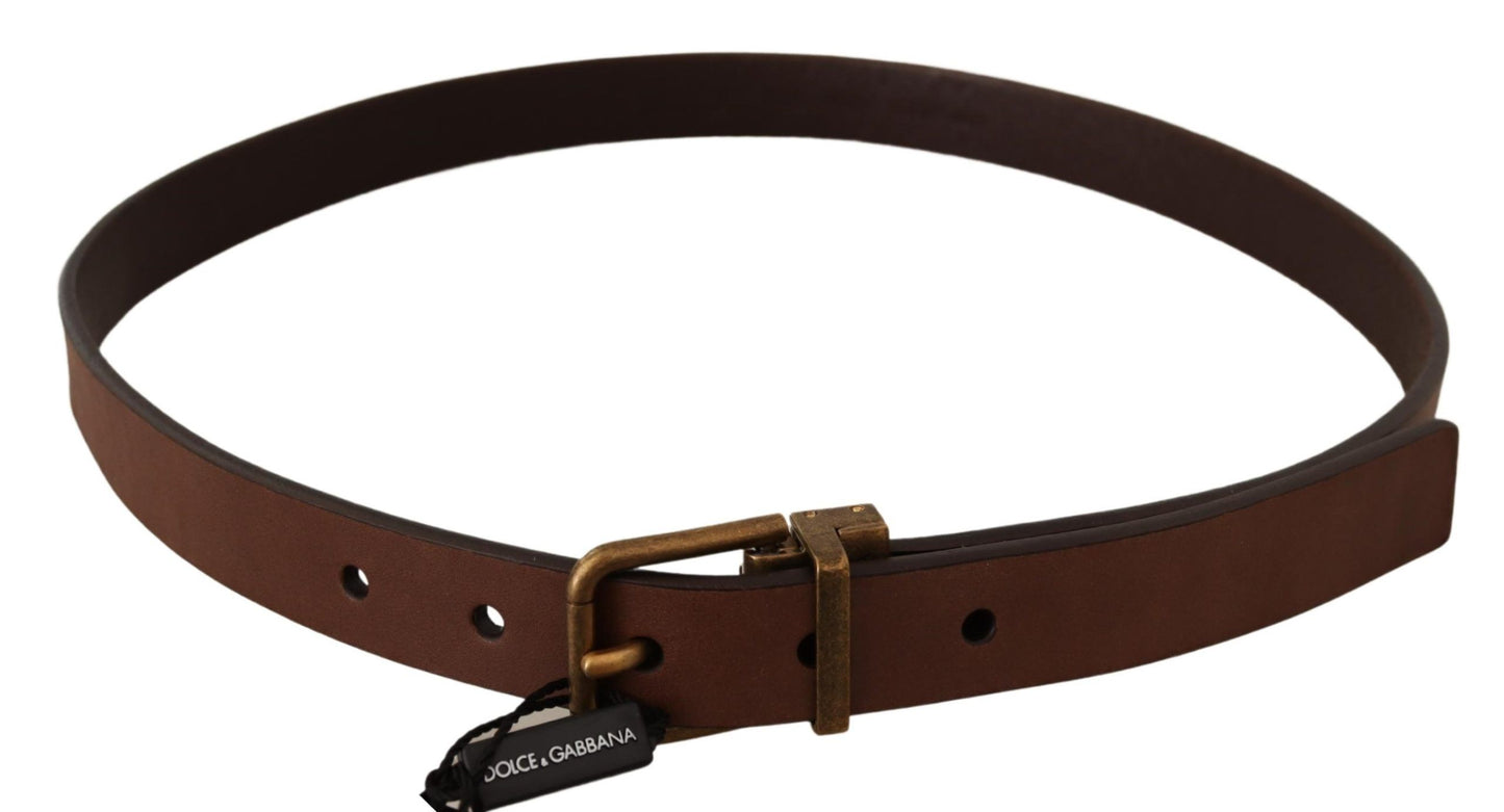 Sophisticated Dolce & Gabbana leather belt, brown with gold buckle, 3 cm width