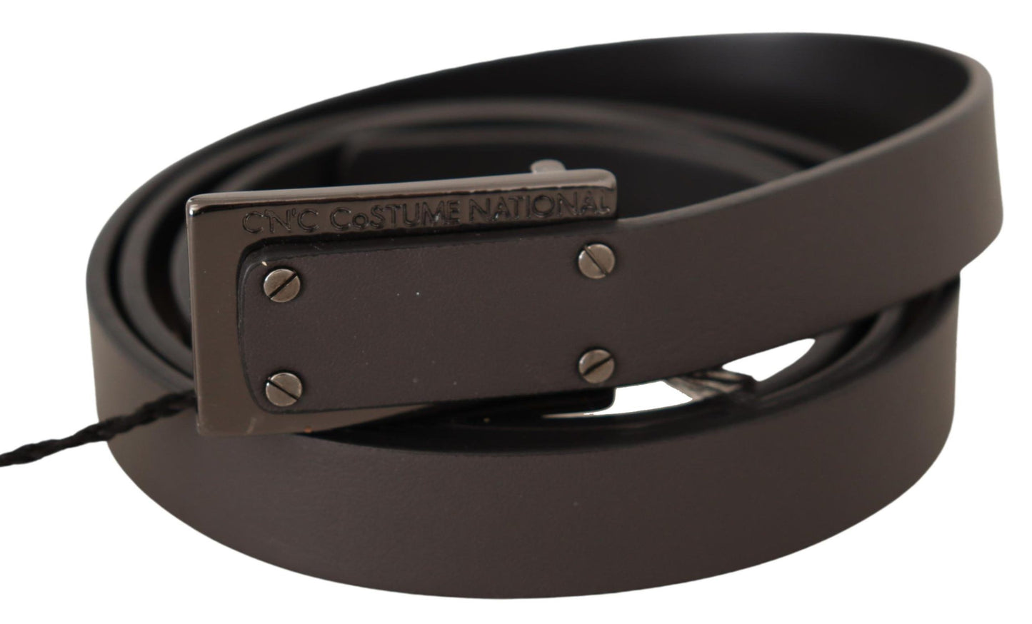 Sumptuous dark brown leather belt with logo metal buckle 