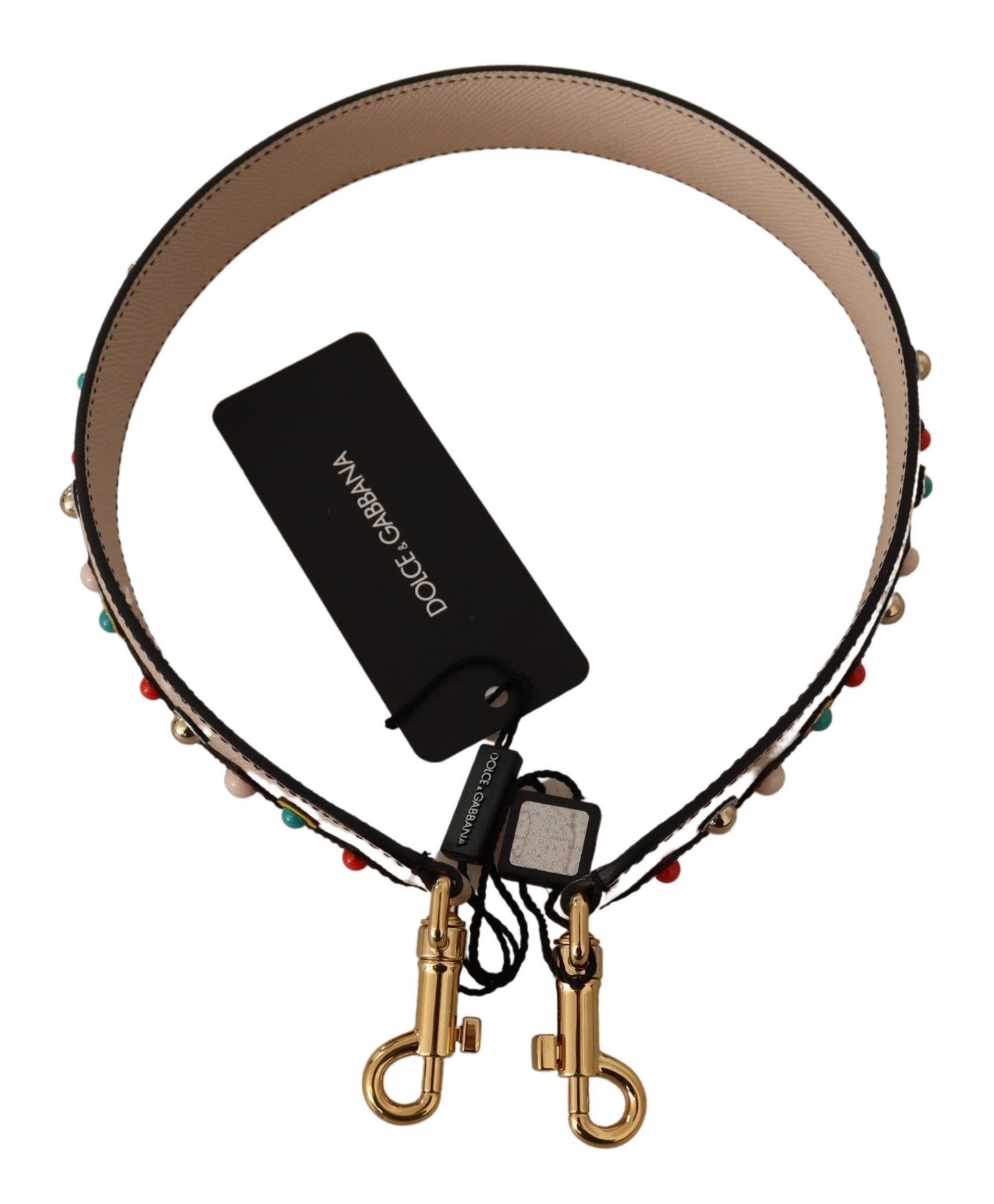 Adjustable 100% leather strap in versatile beige tone adorned with elegant red accents