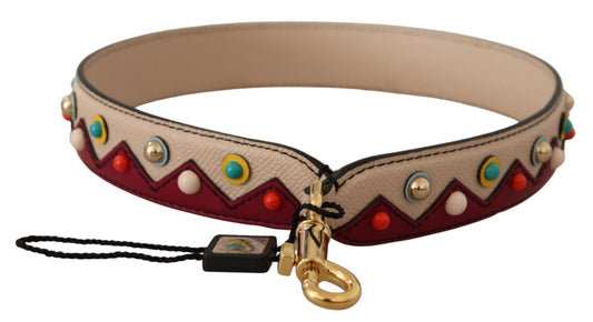Exquisite Dolce & Gabbana Beige Leather Shoulder Bag Strap with red accents and gold-tone metal details