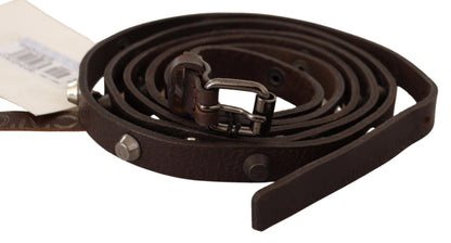 Italian leather fashion belt in rich brown with silver-tone buckle