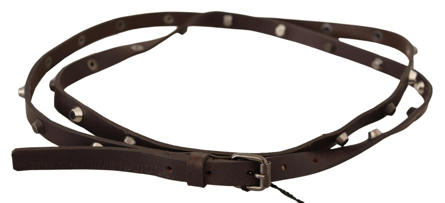 Premium Italian craftsmanship leather belt in brown with logo details