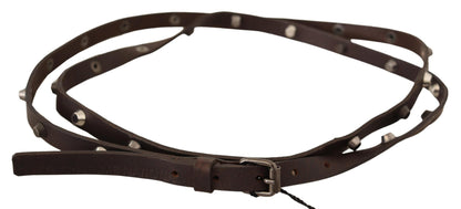 Premium Italian craftsmanship leather belt in brown with logo details