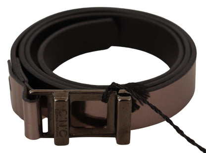  Italian elegance in a striking pink metallic leather belt with bronze buckle