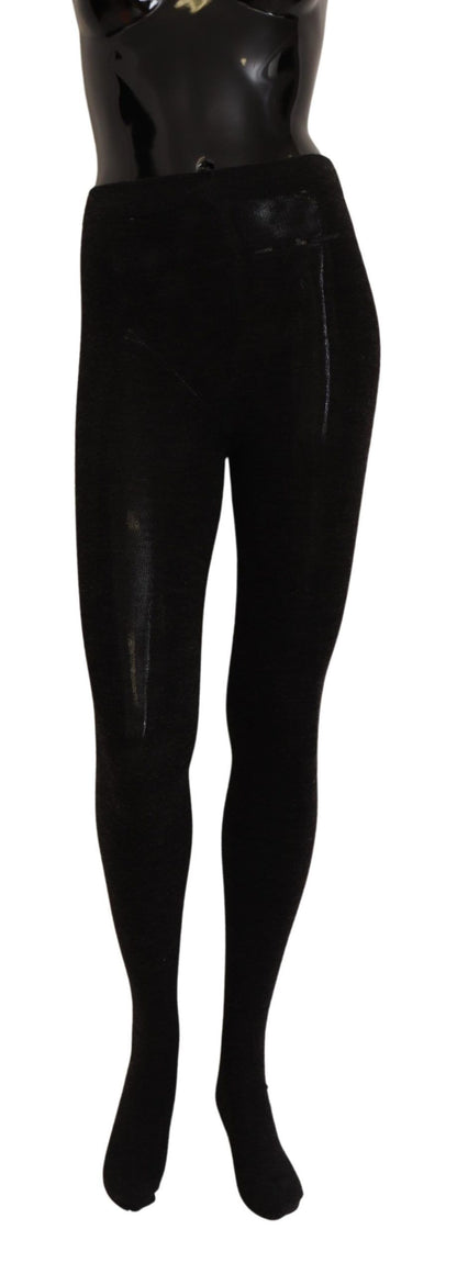 Luxurious black stretch tights crafted from wool and elastane blend, embodying Italian craftsmanship