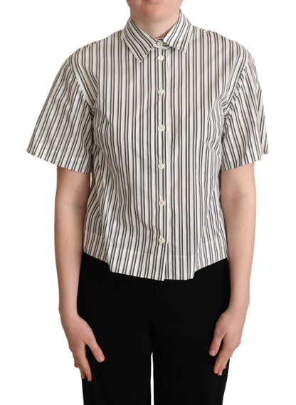 Dolce & Gabbana Elegant Striped Cotton Polo Top in Black and White