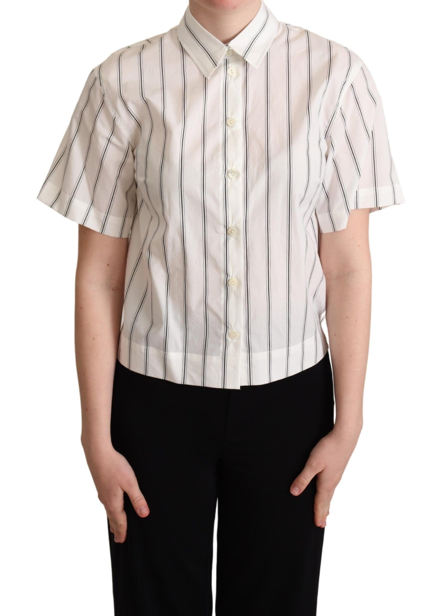 Dolce & Gabbana Elegant Striped Cotton Polo Top in Black and White