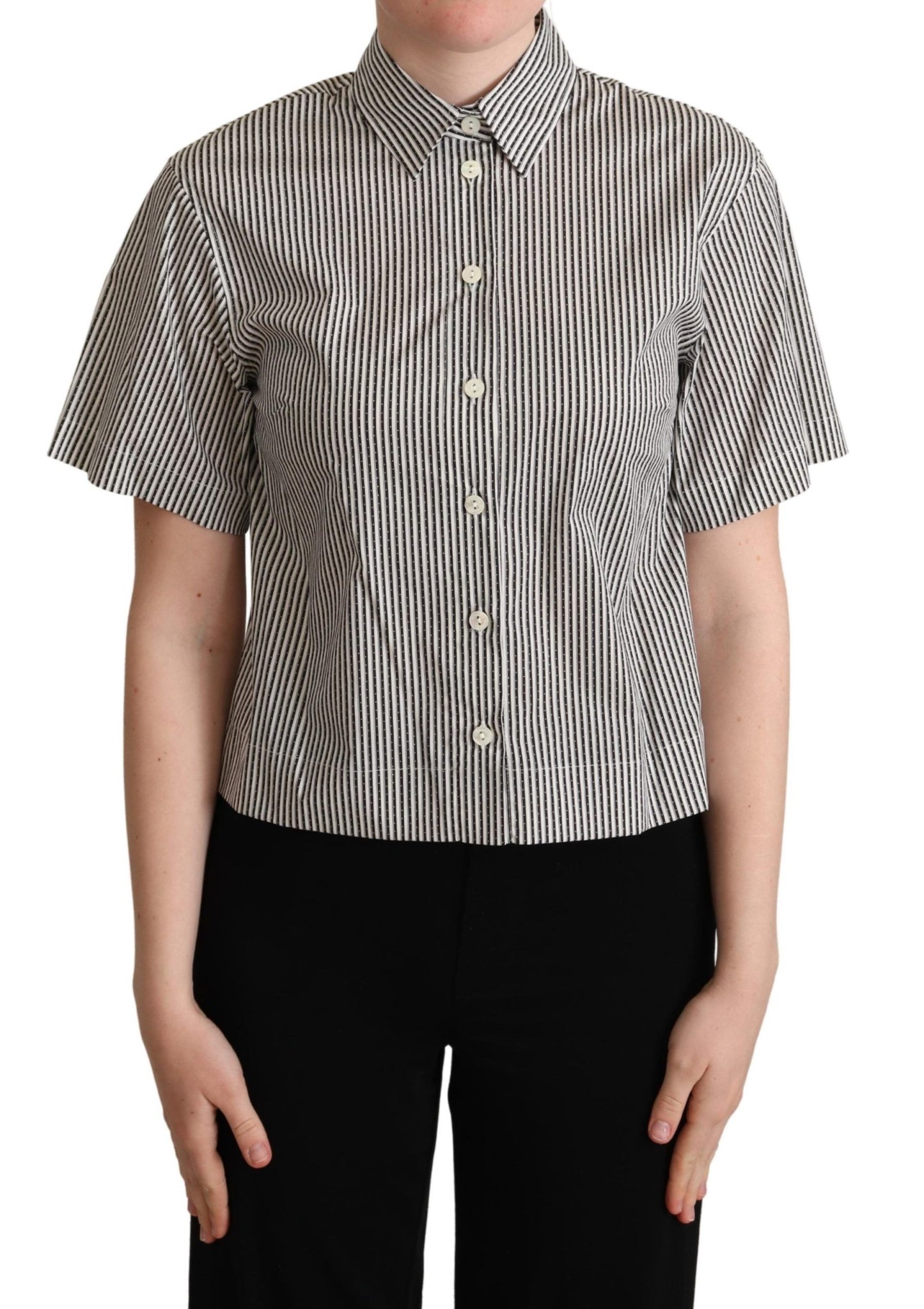 Dolce & Gabbana Elegant Striped Cotton Polo for Women in Black and White