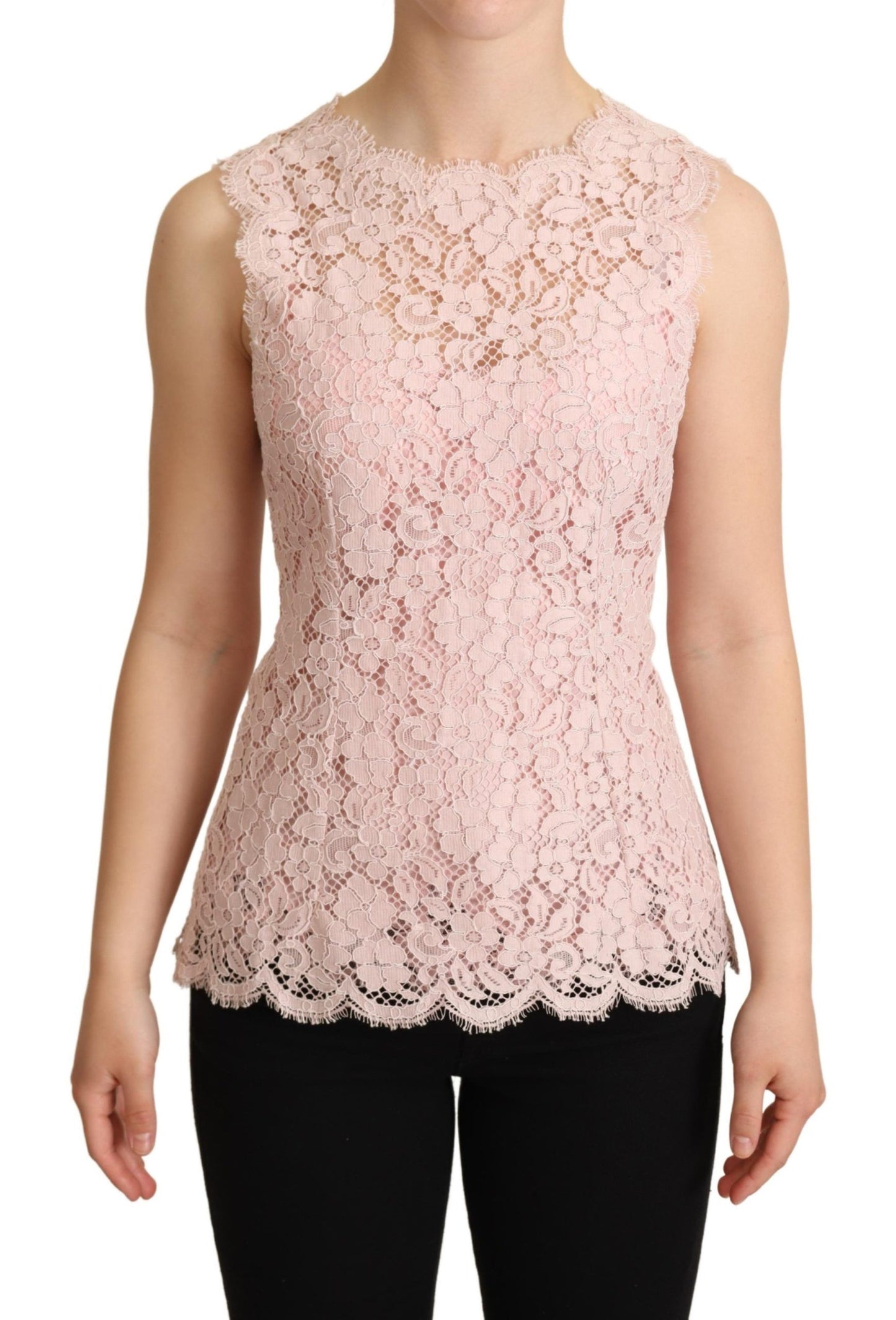 Exquisite Dolce & Gabbana sleeveless pink lace blouse with floral motif