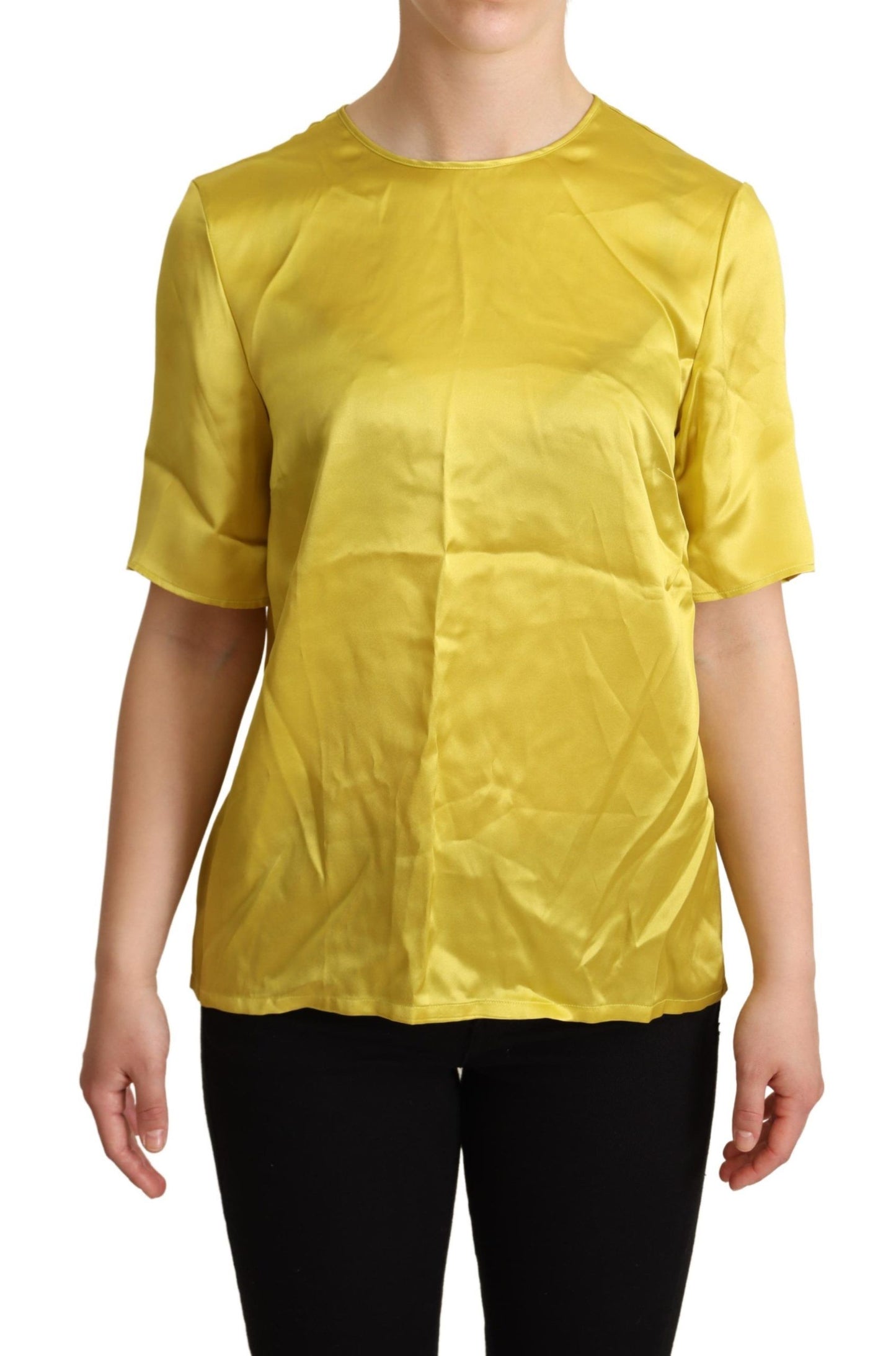 Dolce & Gabbana yellow silk short sleeve blouse top with round neck