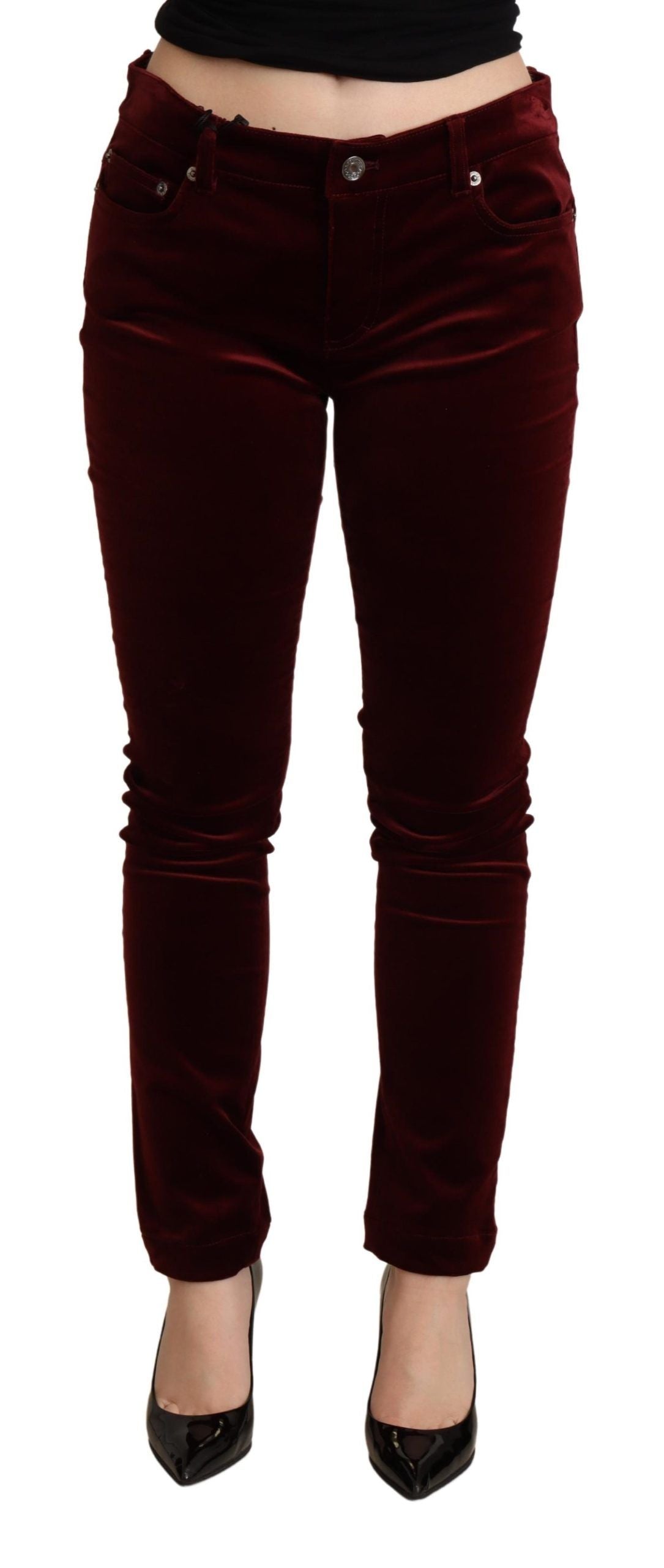 Exquisite Bordeaux Red Dolce & Gabbana Skinny Pants crafted in Italy from high-quality cotton stretch
