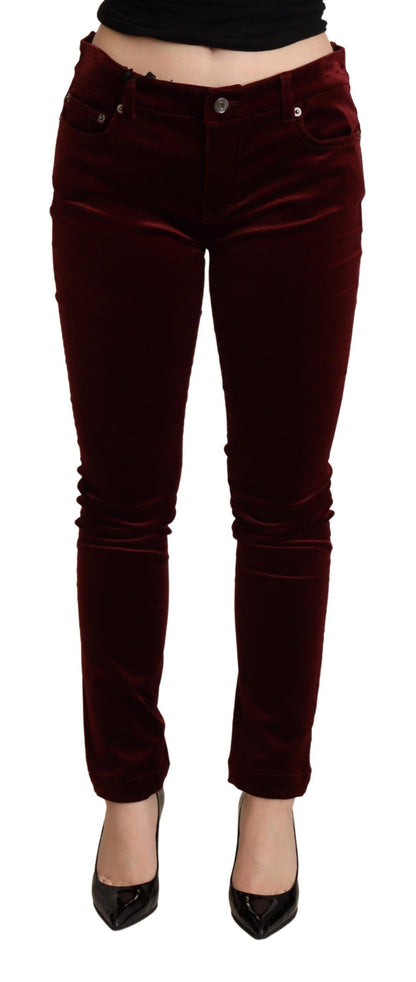 Exquisite Bordeaux Red Dolce & Gabbana Skinny Pants crafted in Italy from high-quality cotton stretch