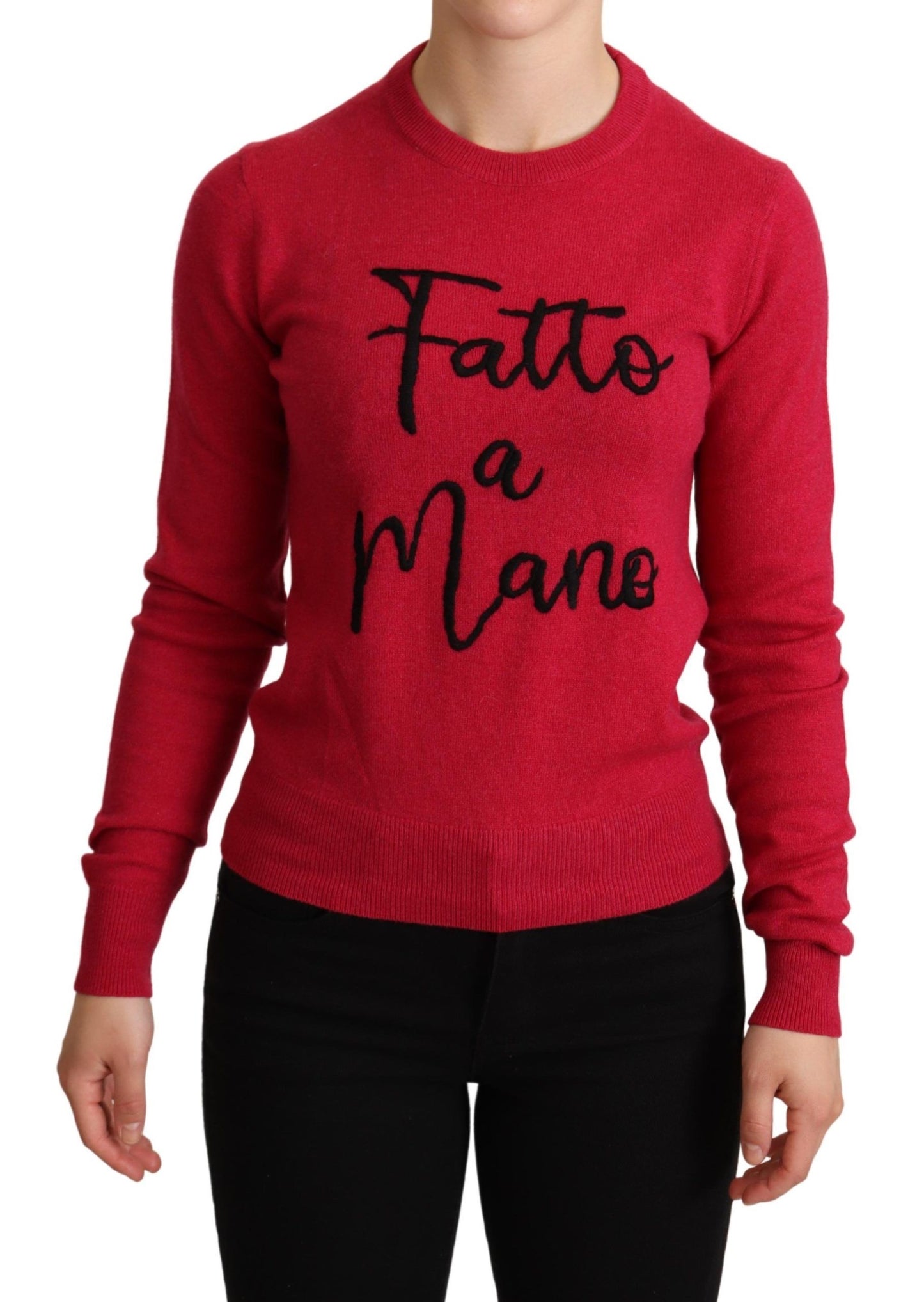 Exquisite pink cashmere blend crewneck pullover from Dolce & Gabbana