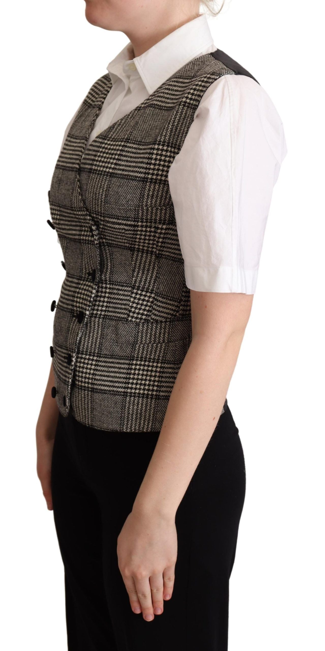 Italian luxury sleeveless vest in gray checkered pattern