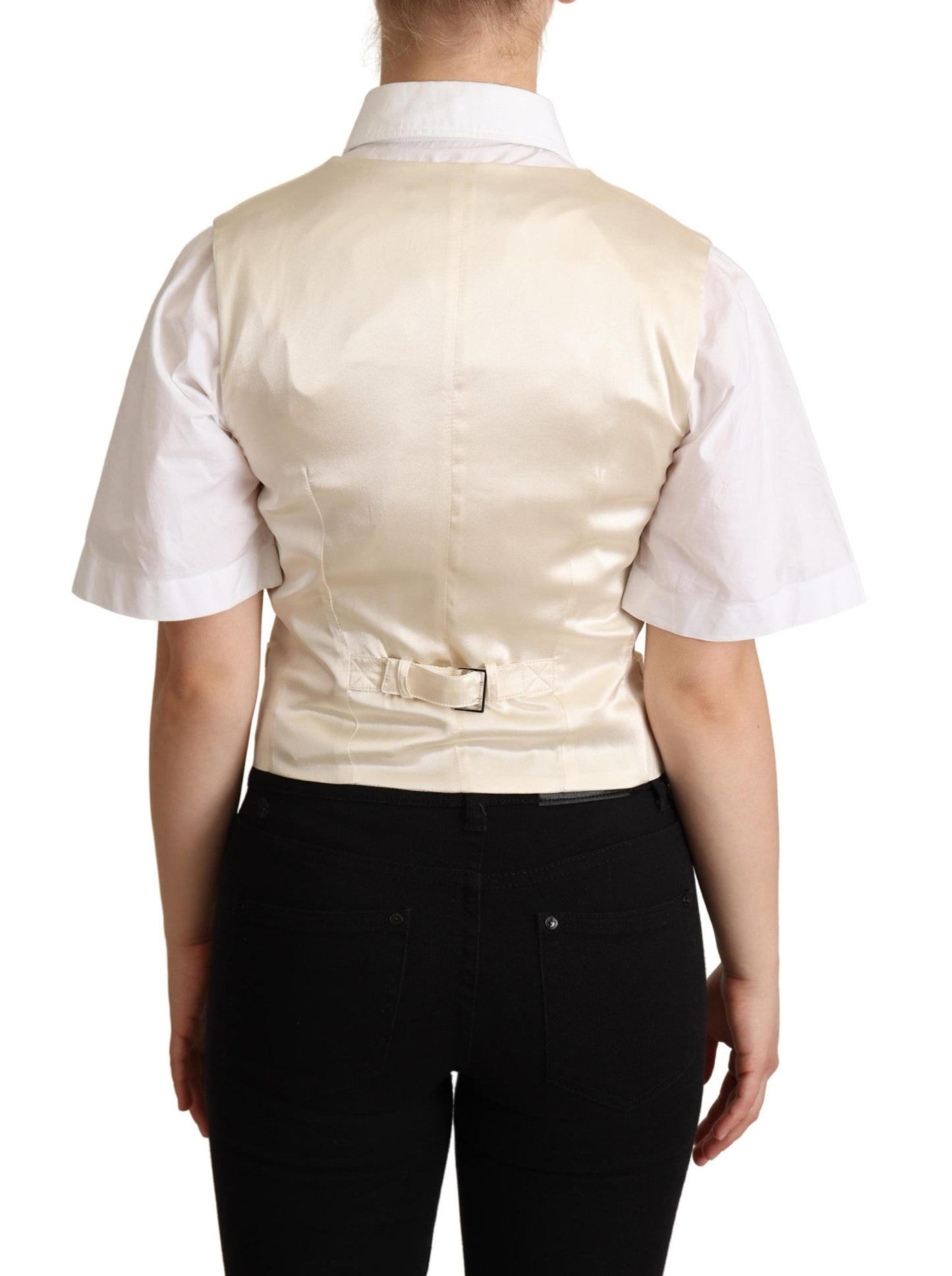 Beige off white Dolce & Gabbana waistcoat made in Italy with 98% silk and 2% elastane