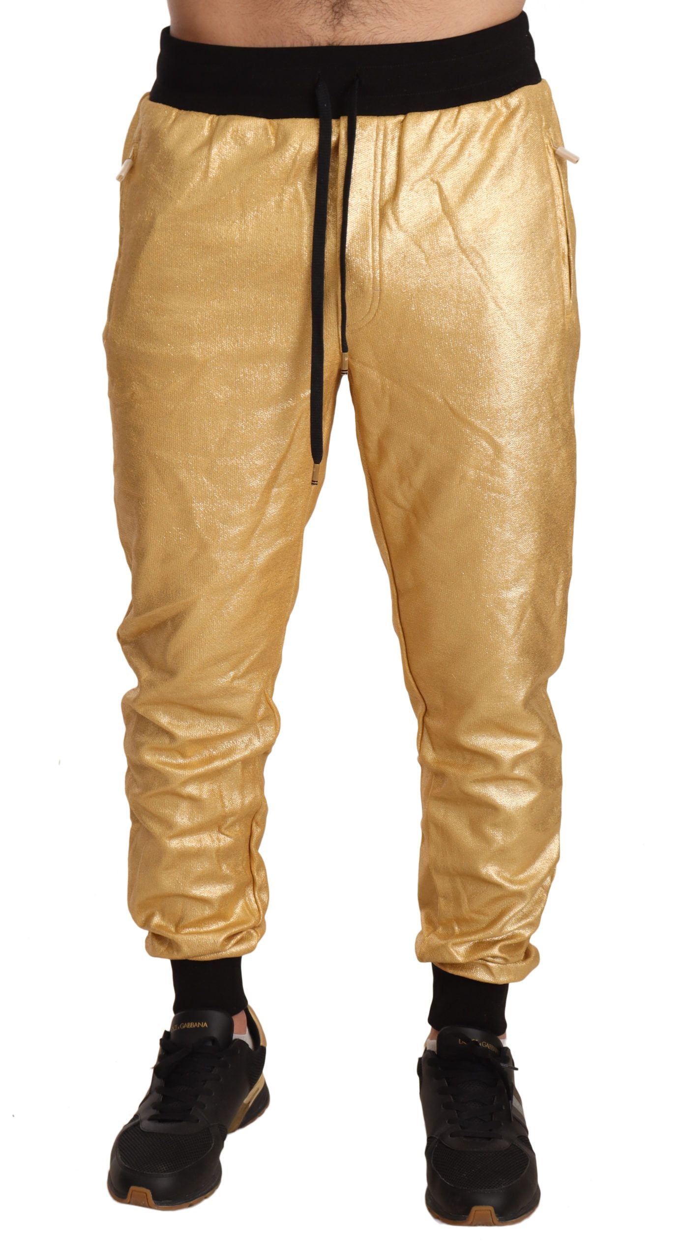Dolce & Gabbana Gold Year of the Pig Sweatpants in striking gold with multicolored motif, made in Italy