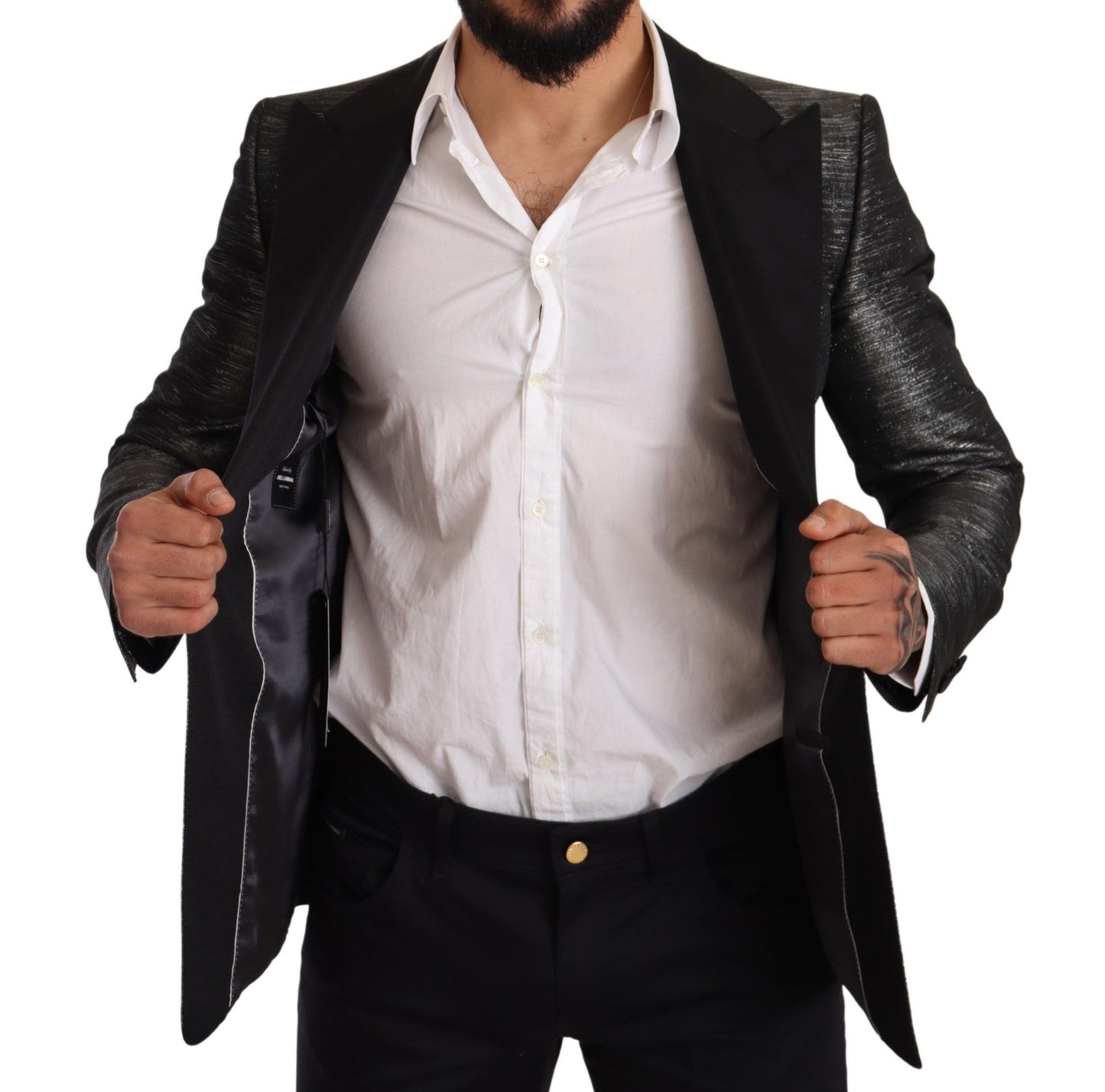Sophisticated Gray Blazer with one-button design and open vent in the back