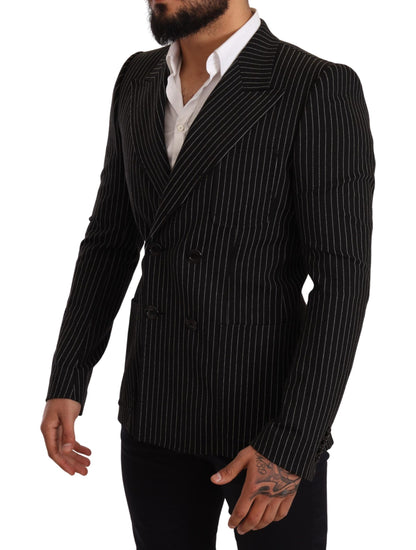 Exquisite double-breasted blazer with black and white striped pattern