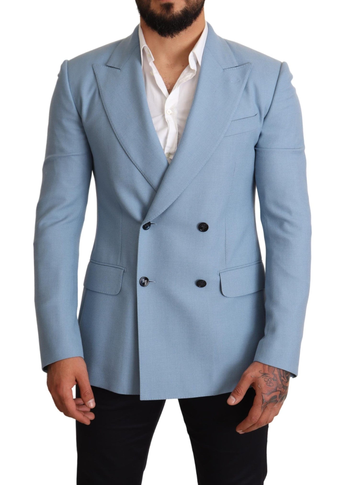 Dolce & Gabbana Elegant Blue Cashmere-Silk Men's Blazer crafted in Italy