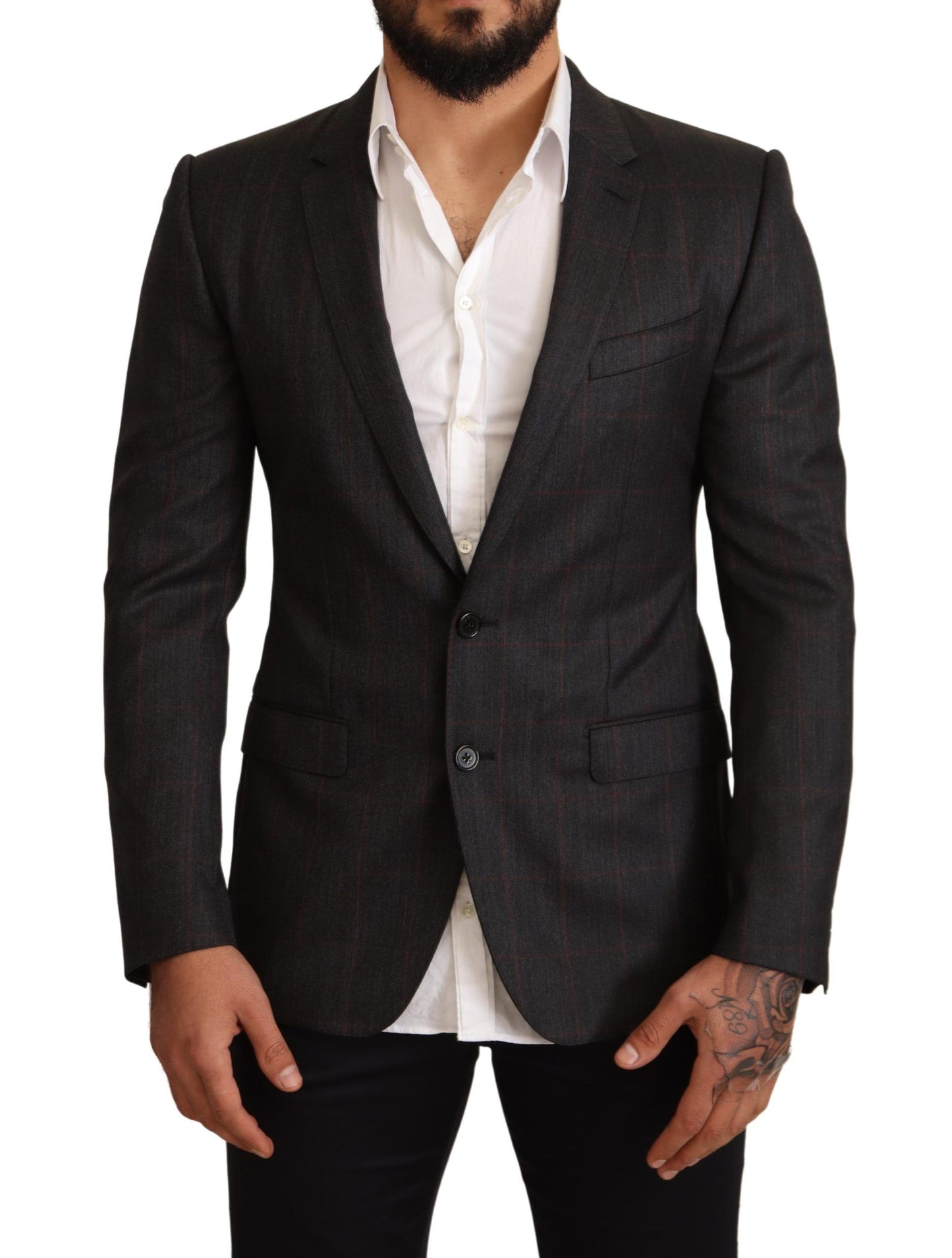 Dolce & Gabbana Elegant Gray Check Martini Blazer with two buttons and slim fit