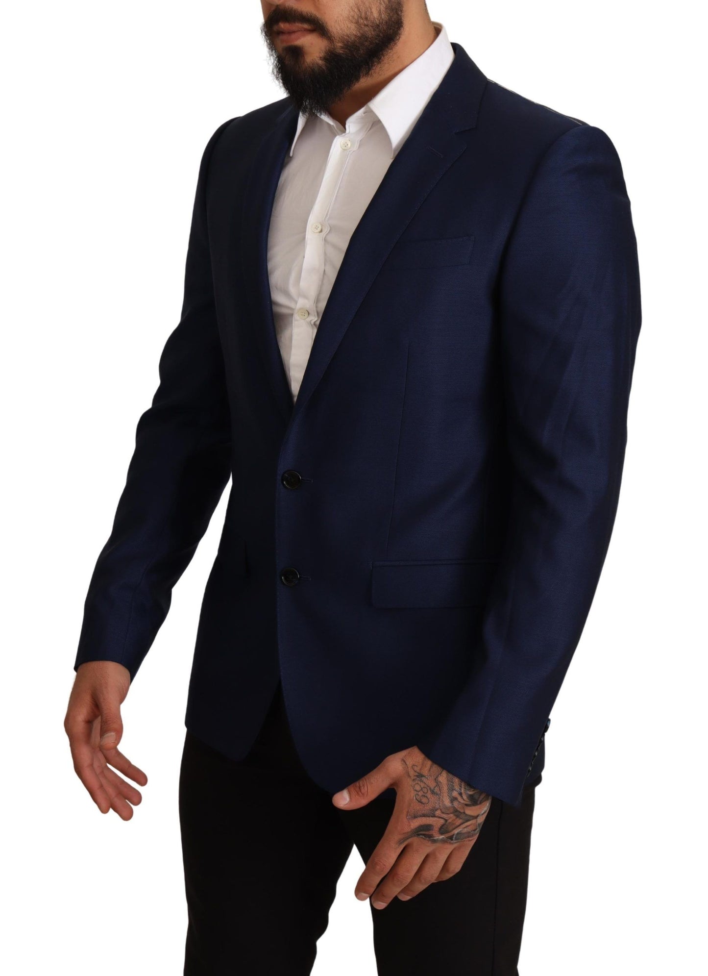 Exquisite Dolce & Gabbana Navy Blue Virgin Wool Blazer with Slim Fit Tailoring