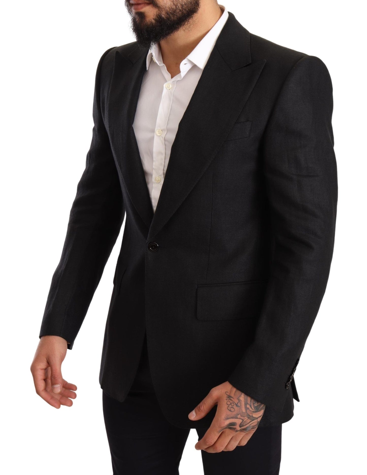 Italian craftsmanship in a formal blazer jacket with sharp silhouette and logo details