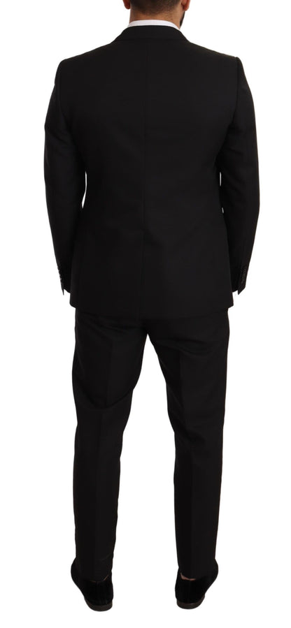 Exquisitely Tailored Martini Style Suit in Black Wool-Polyester Blend with Silk-Rayon Lining