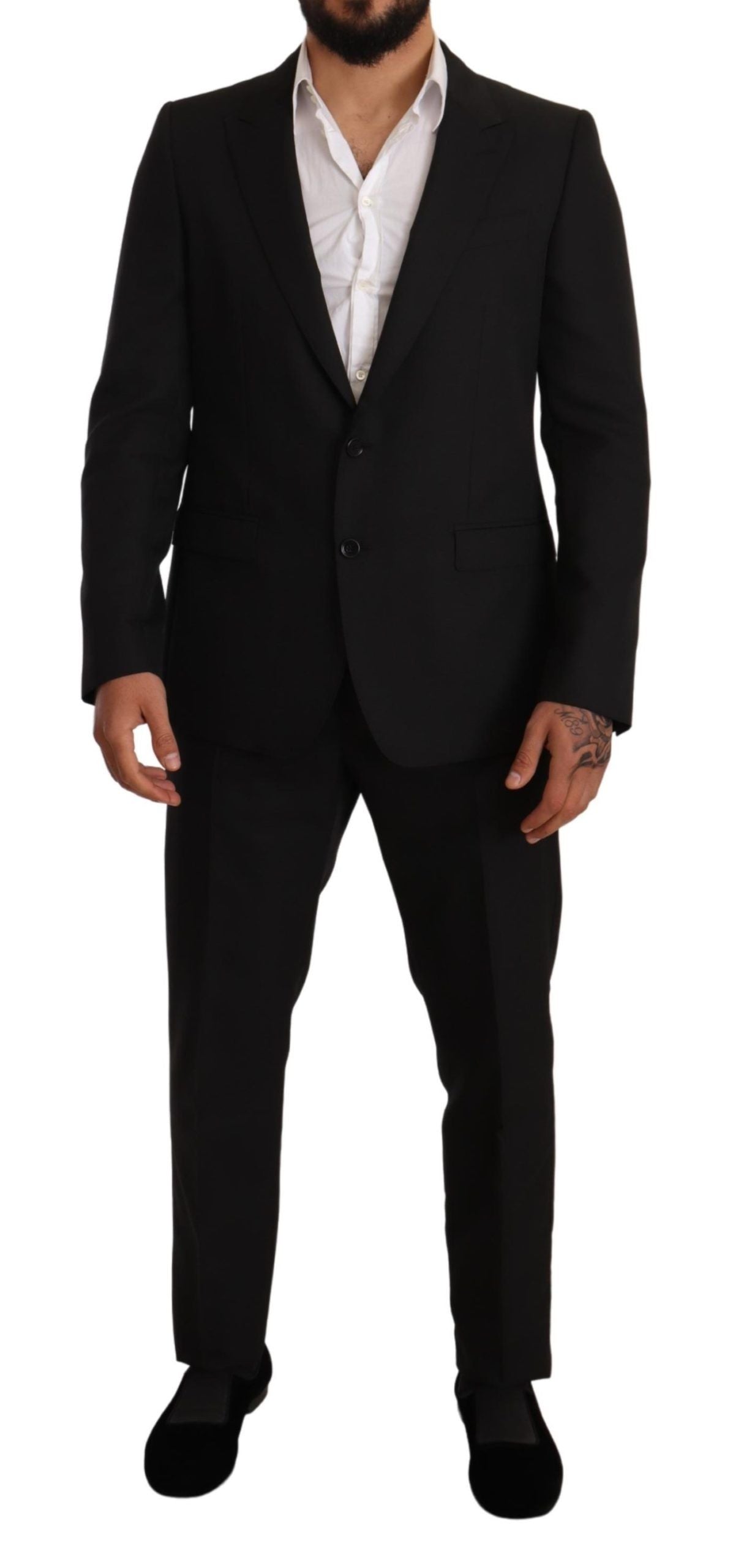 Dolce & Gabbana Elegant Martini Slim Fit Two-Piece Suit in Black Fantasy Pattern with Two-Button Closure Blazer
