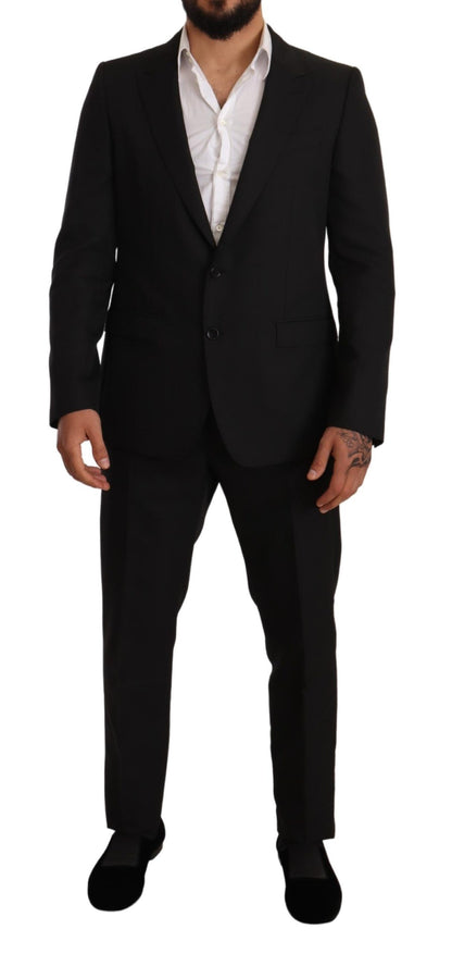 Dolce & Gabbana Elegant Martini Slim Fit Two-Piece Suit in Black Fantasy Pattern with Two-Button Closure Blazer