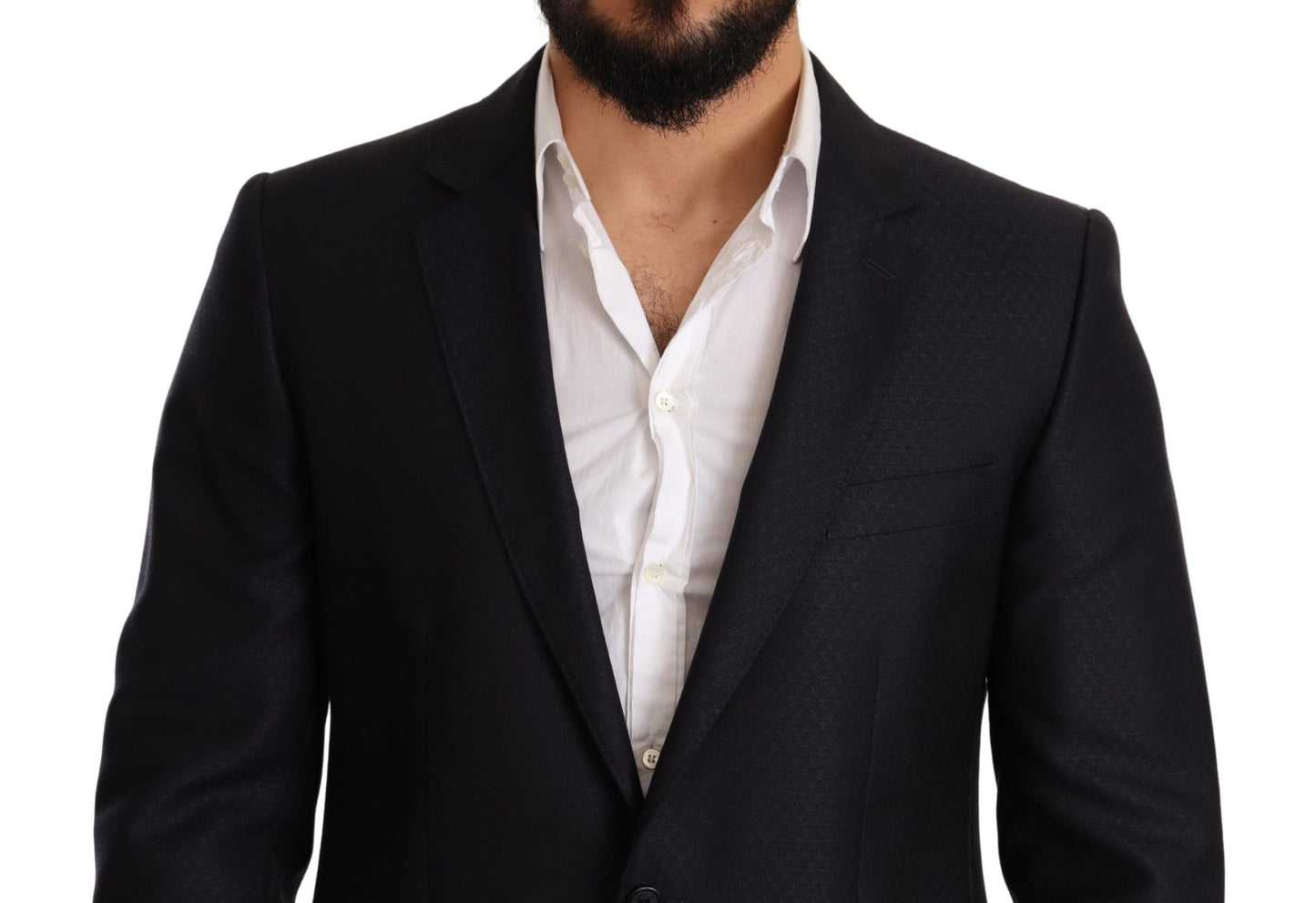 Two-button closure and subtle logo details on Dolce & Gabbana suit