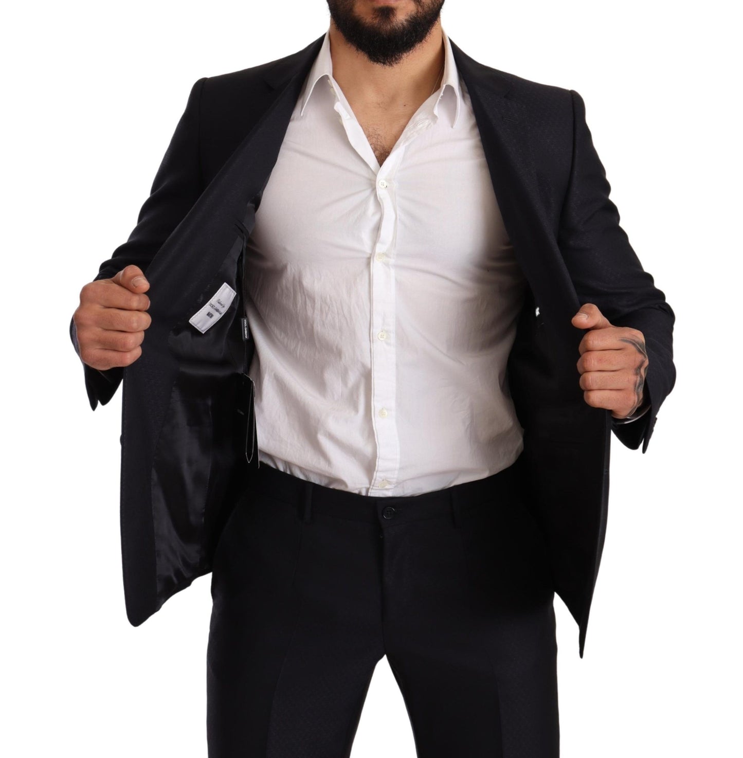 Made in Italy tag on Dolce & Gabbana Elegant Slim Fit Jacquard Suit
