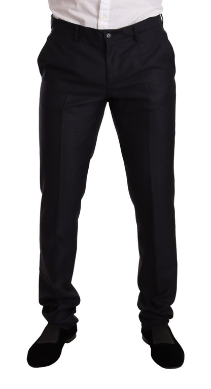 Back view of Dolce & Gabbana Elegant Slim Fit Jacquard Suit in Blue on mannequin