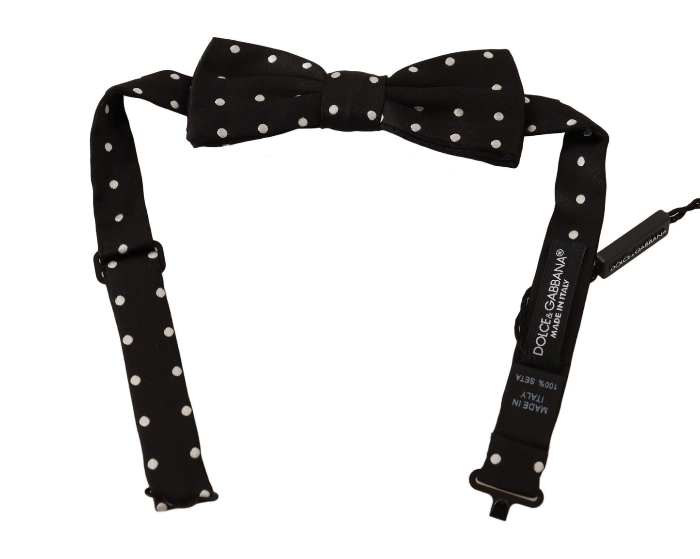 Dolce & Gabbana Elegant Black Polka Dot Silk Bow Tie with adjustable length neck strap 