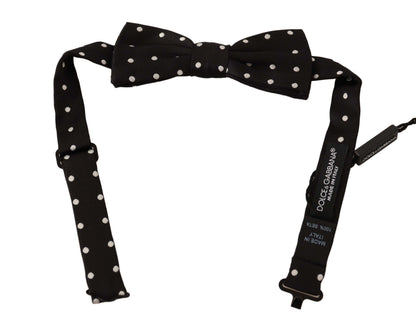 Dolce & Gabbana Elegant Black Polka Dot Silk Bow Tie with adjustable length neck strap 