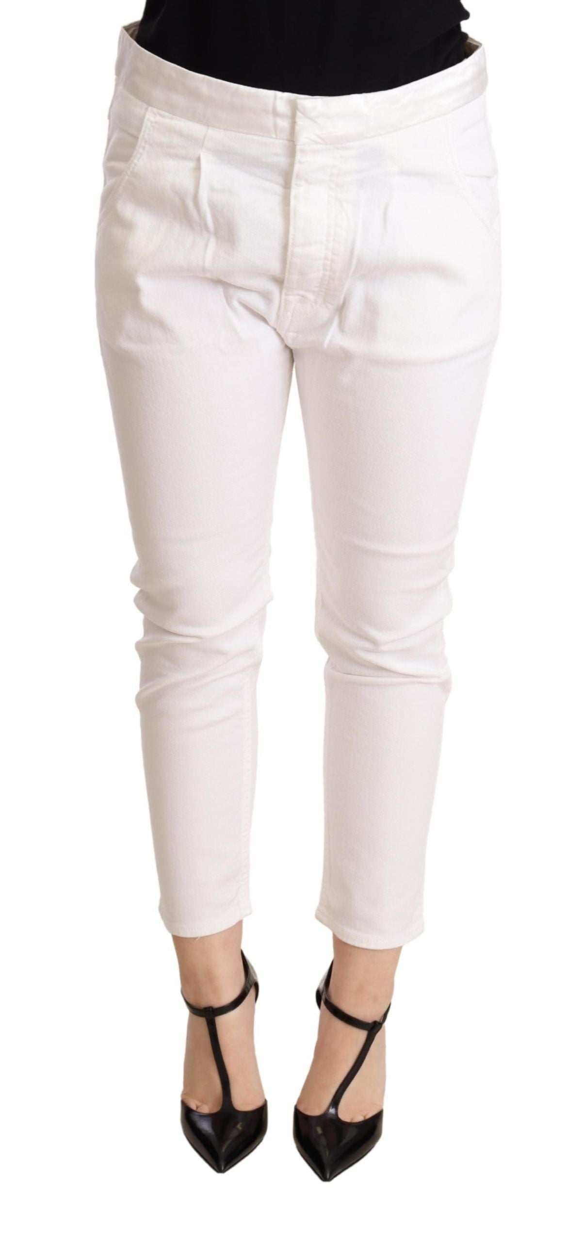 CYCLE Elegant Slim Fit White Skinny Pants, mid-waist view