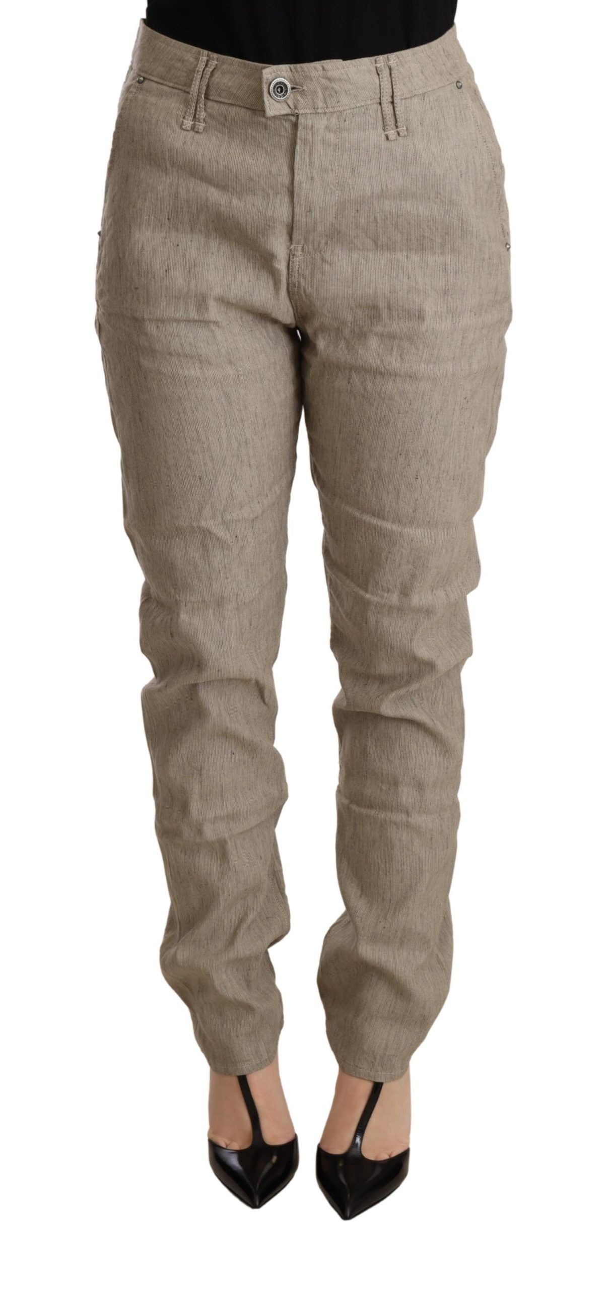 CYCLE Beige Mid Waist Baggy Pants with Zipper and Button Closure