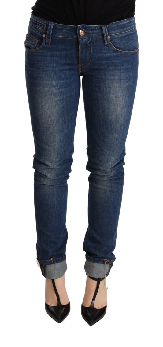 Blue washed Push-Up Skinny Jeans by Acht, low waist design 