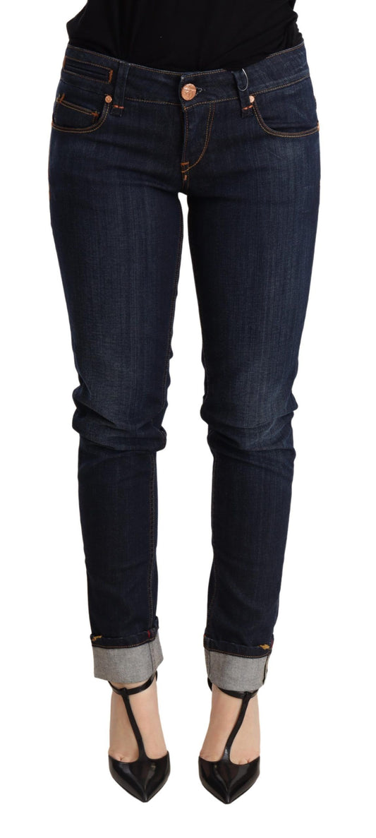 Acht Chic Dark Blue Skinny Jeans made of premium cotton from Italy