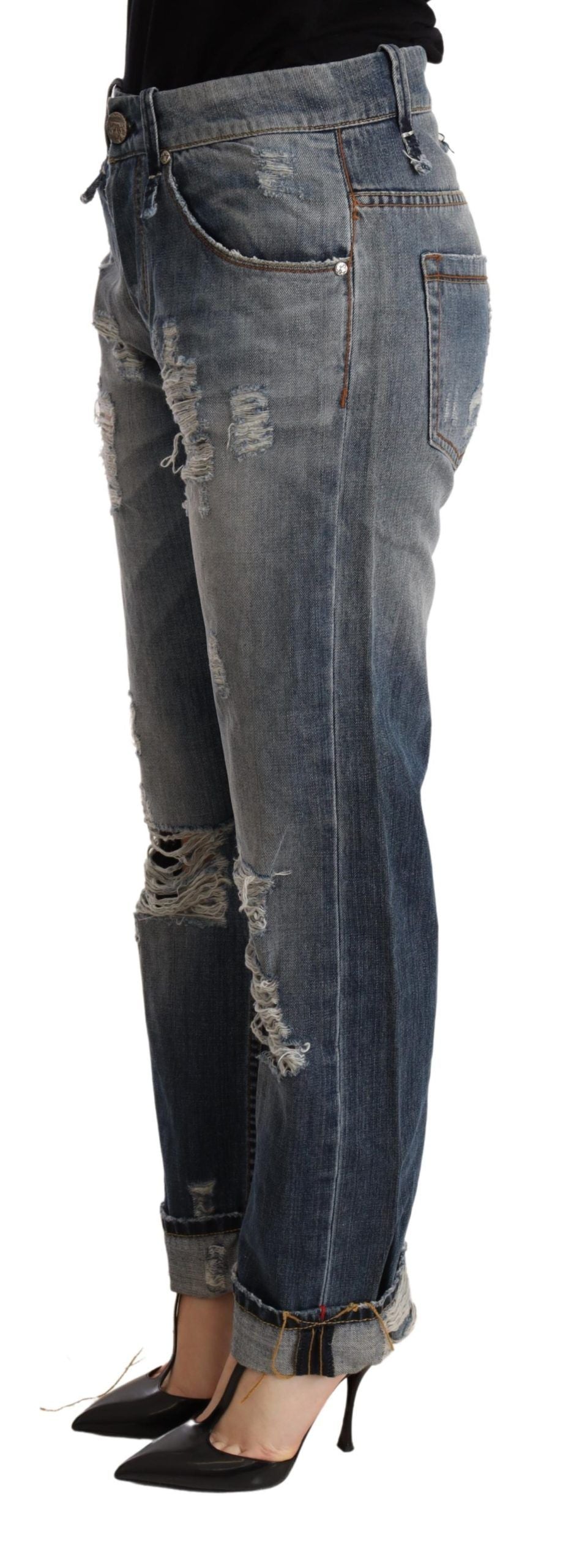  Close-up of Acht Authentic Mid Waist Baggy Denim Jeans with zipper and button closure 