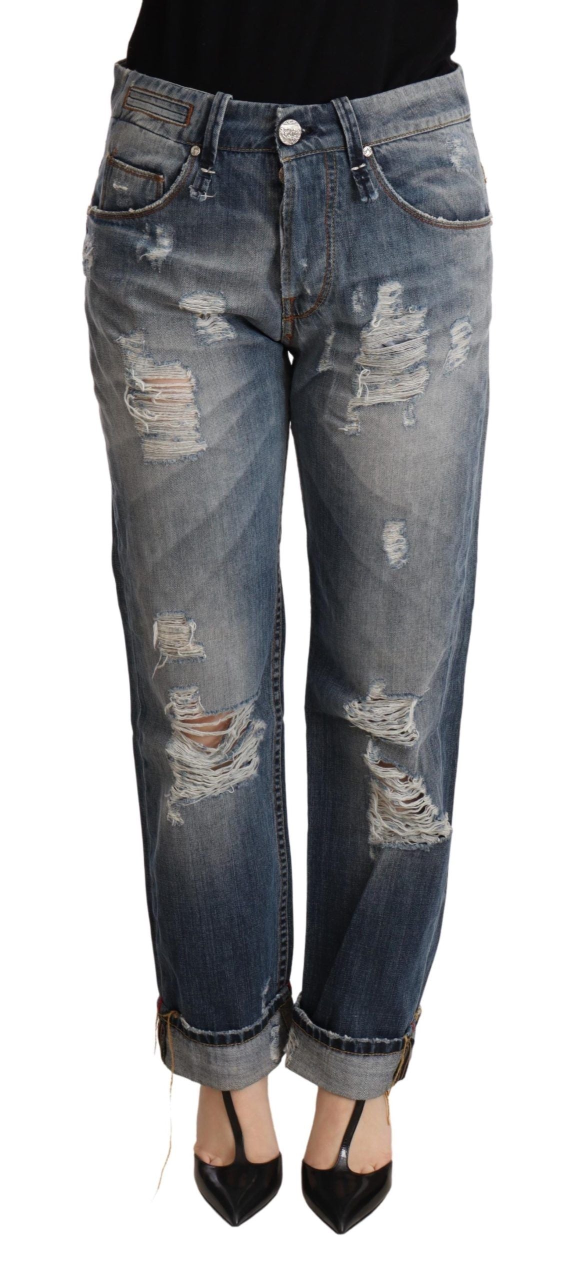 Mid waist baggy denim jeans in blue, crafted from quality cotton 