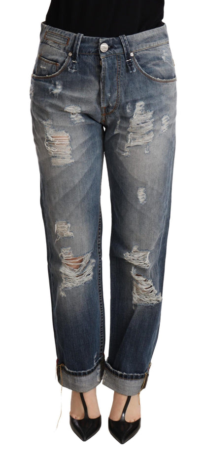 Mid waist baggy denim jeans in blue, crafted from quality cotton 