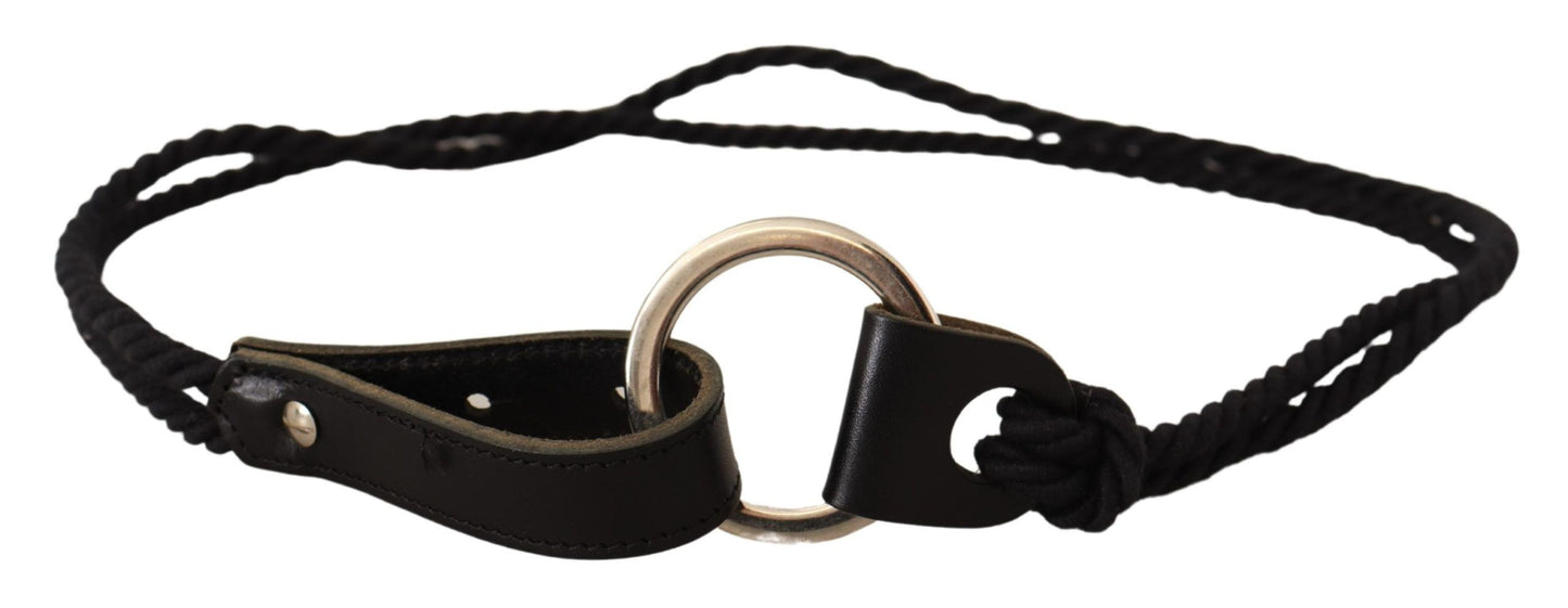 Luxurious Italian craftsmanship, black leather MILA SCHÖN skinny belt with logo details