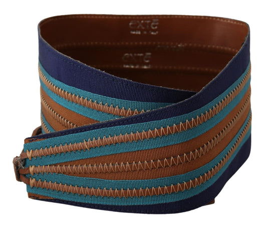 Exte Elegant Multicolor Leather Waist Belt in brown and blue, tie fastening