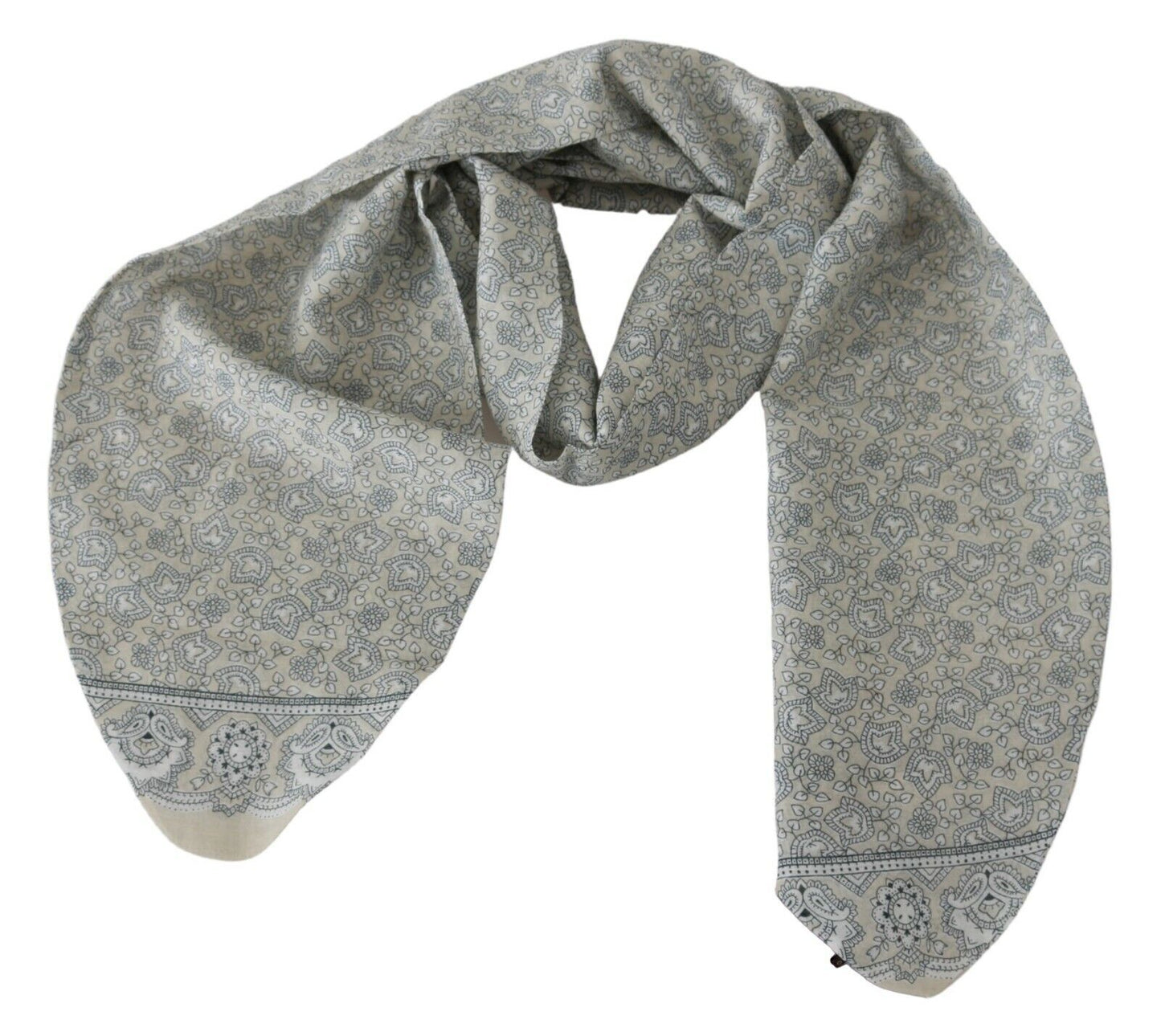 Ermanno Scervino Elegant Silk-Cotton Blend Waist Belt in Beige and Blue Fantasy Print with Logo Details, Made in Italy