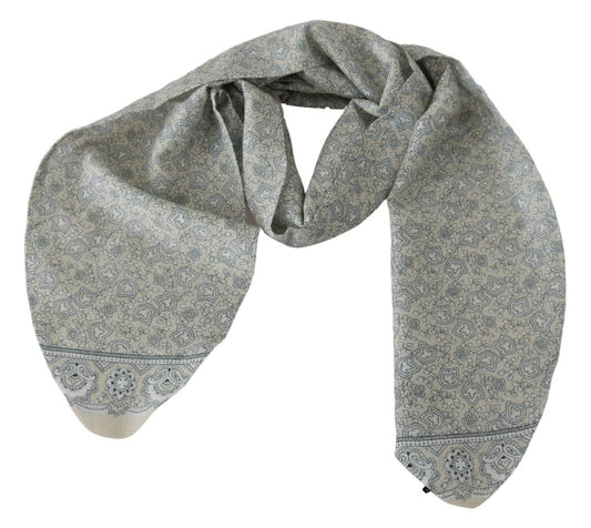 Ermanno Scervino Elegant Silk-Cotton Blend Waist Belt in Beige and Blue Fantasy Print with Logo Details, Made in Italy