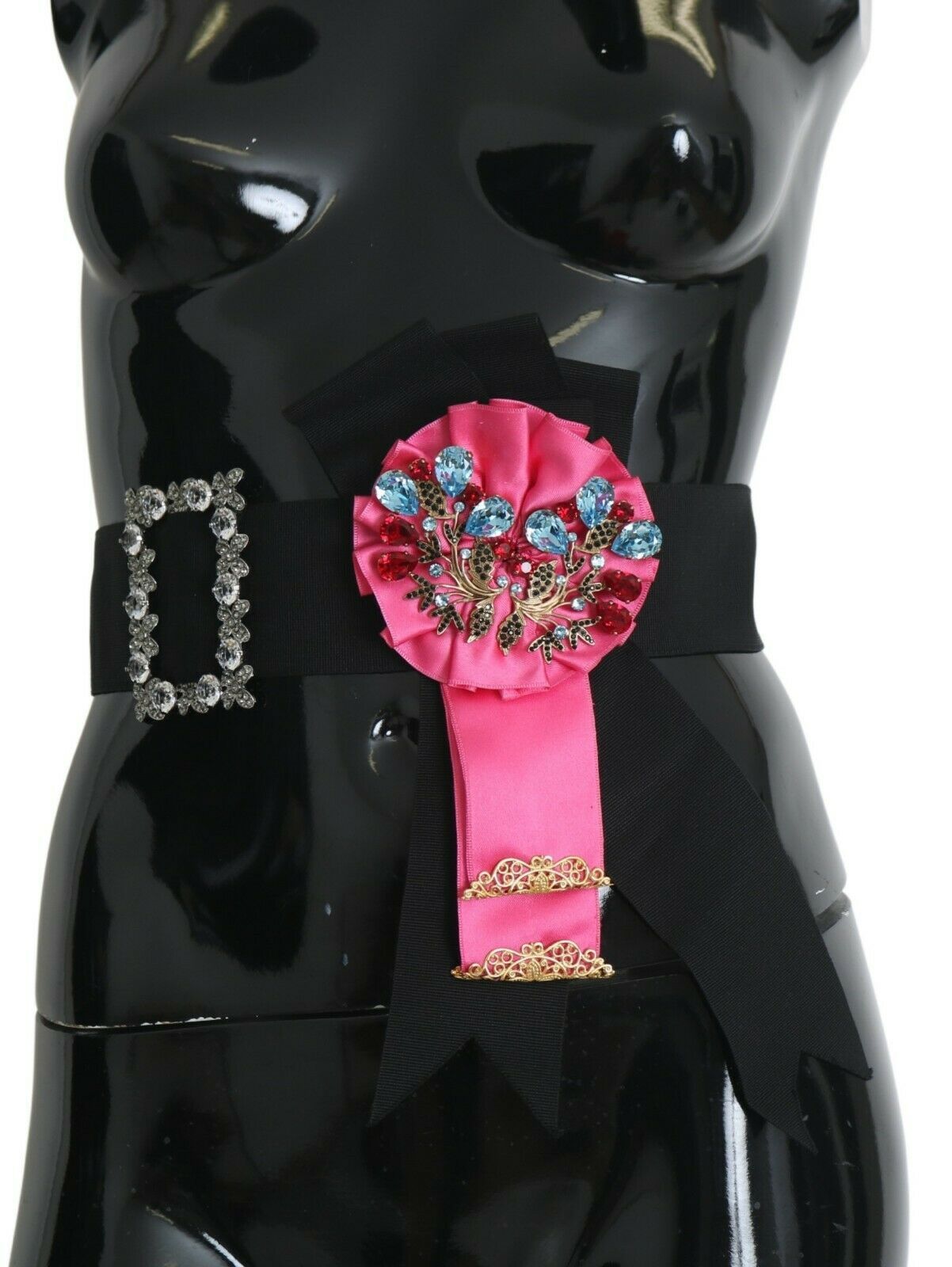 Dolce & Gabbana Elegant Floral Crystal Ribbon Waist Belt in Black