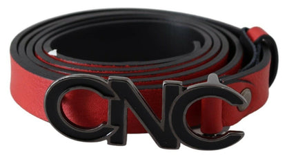 Costume National red leather waist belt with black-tone buckle fastening