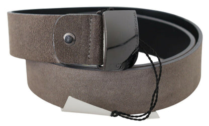 Italian craftsmanship brown leather belt with black-tone hardware and adjustable buckle fastening