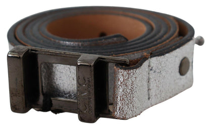 Exquisite silver leather belt from Costume National with bronze hardware