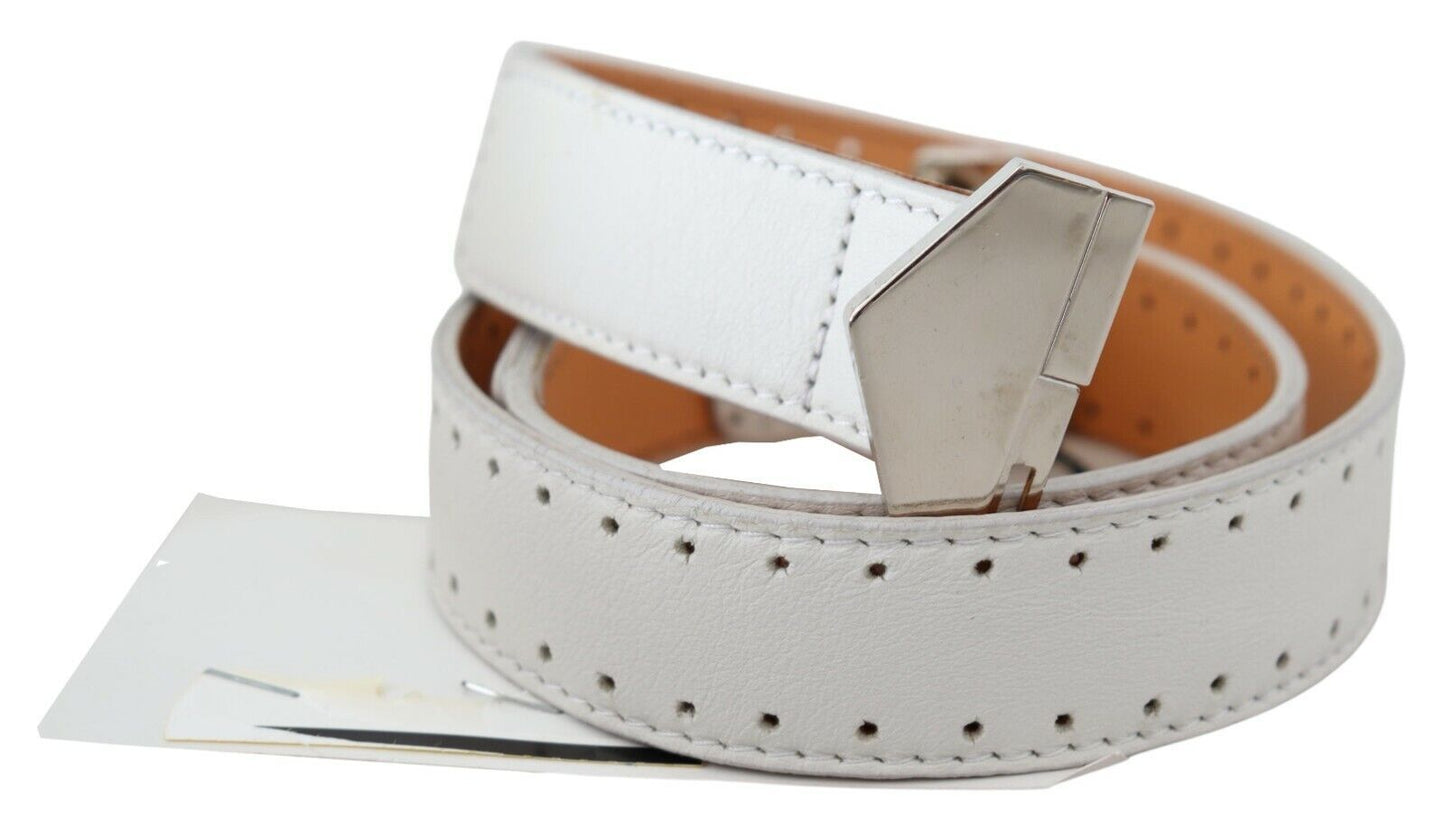 GF Ferre Elegant White Leather Fashion Belt - High-quality, stylish accessory for men